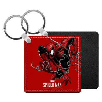 Spider-man, Μπρελόκ Δερματίνη, τετράγωνο ΜΑΥΡΟ (5x5cm)
