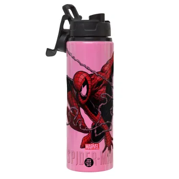 Spider-man, Μεταλλικό παγούρι νερού με καπάκι ασφαλείας, αλουμινίου 850ml