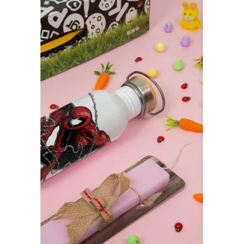 Spider-man, Πασχαλινή Λαμπάδα με παγούρι μεταλλικό (620ml, stainless steel) & κερί αρωματικό πλακέ (30cm) (ΡΟΖ)