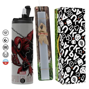 Spider-man, Πασχαλινή Λαμπάδα με Travel Tumbler θερμό (600ml, BPA free) & κερί αρωματικό πλακέ (30cm) (ΓΚΡΙ)