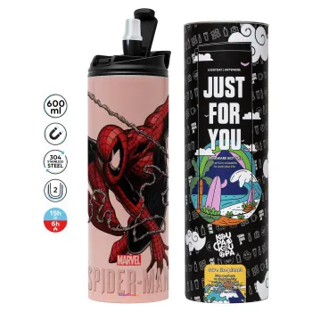 Spider-man, Tumbler ποτήρι θερμό ΡΟΖ από ανοξείδωτο ατσάλι 600ml
