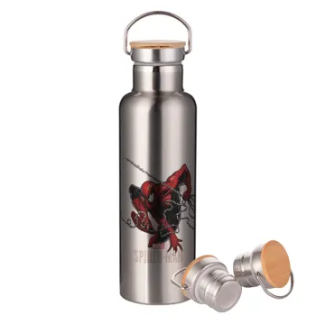 Spider-man, Stainless steel Silver with wooden lid (bamboo), double wall, 750ml