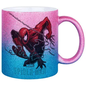 Spider-man, Κούπα Χρυσή/Μπλε Glitter, κεραμική, 330ml