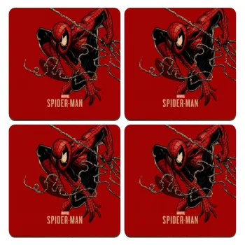 Spider-man, ΣΕΤ x4 Σουβέρ ξύλινα τετράγωνα plywood (9cm)