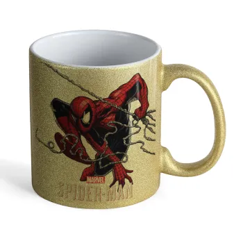 Spider-man, Κούπα Χρυσή Glitter που γυαλίζει, κεραμική, 330ml