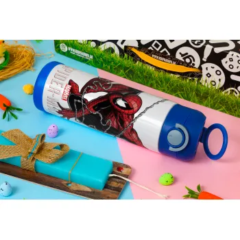 Spider-man, Easter candle, Childrens hot water bottle, stainless steel, with safety straw, BLUE (500ml)