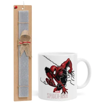 Spider-man, Πασχαλινή Λαμπάδα με Κούπα κεραμική (330ml) & κερί αρωματικό πλακέ (30cm) (ΓΚΡΙ)