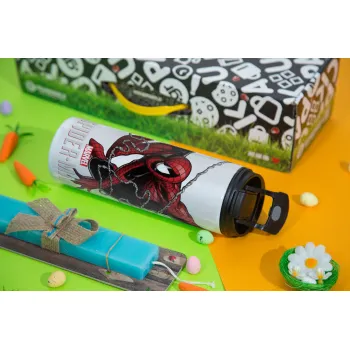 Spider-man, Easter candle,Travel Tumbler 2 Lids, with metal straw & cleaning brush & aromatic flat candle (30cm) (BLUE)