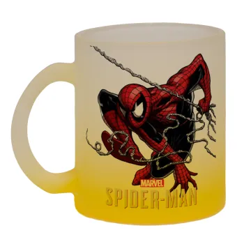 Spider-man, Κούπα γυάλινη δίχρωμη με βάση το κίτρινο ματ, 330ml