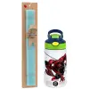 Easter Set, Children's thermal stainless steel bottle with safety straw, green/blue (350ml) & aromatic flat Easter candle (30cm) (TURQUOISE)