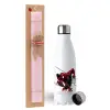 Easter Set, metallic stainless steel water bottle (750ml) & scented flat Easter candle (30cm) (PINK)