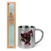 Easter Set, metallic thermal cup (300ml) & aromatic flat Easter candle (30cm) (TURQUOISE)