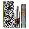 Easter Set, metallic stainless thermos flask (500ml) & scented flat Easter candle (30cm) (GRAY)
