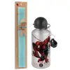 Easter Set, metallic silver aluminum water bottle (500ml) & scented flat Easter candle (30cm) (TURQUOISE)