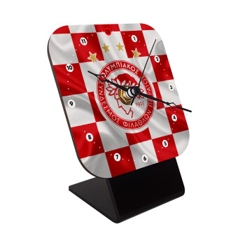 Olympiakos flag, Quartz Wooden table clock with hands (10cm)