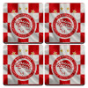 Olympiakos flag, ΣΕΤ 4 Σουβέρ ξύλινα τετράγωνα (9cm)