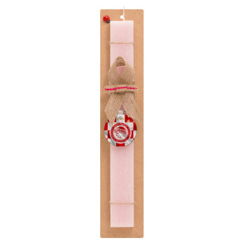 Olympiakos flag, Easter Set, wooden keychain & scented flat Easter candle (30cm) (PINK)