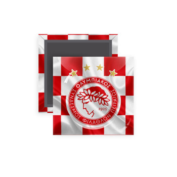Olympiakos flag, Μαγνητάκι ψυγείου τετράγωνο διάστασης 5x5cm