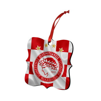 Olympiakos flag, Christmas ornament polygon wooden 7.5cm