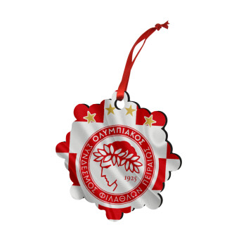Olympiakos flag, Christmas ornament snowflake wooden 7.5cm