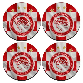 Olympiakos flag, SET of 4 round wooden coasters (9cm)