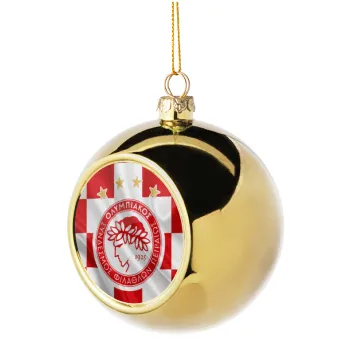 Olympiakos flag, Golden Christmas tree ball ornament 8cm