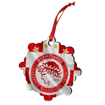 Olympiakos flag, Christmas ornament snowflake wooden 7.5cm
