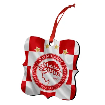 Olympiakos flag, Christmas ornament polygon wooden 7.5cm