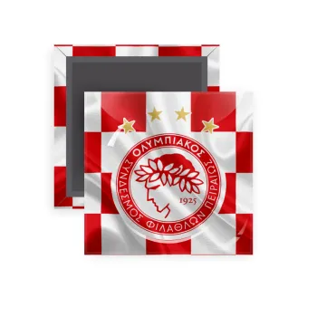 Olympiakos flag, Μαγνητάκι ψυγείου τετράγωνο διάστασης 5x5cm