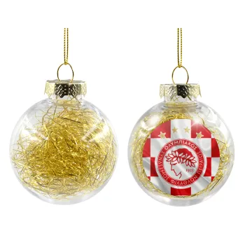 Olympiakos flag, Transparent Christmas tree ball ornament with gold filling 8cm