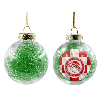Olympiakos flag, Transparent Christmas tree ball ornament with green filling 8cm