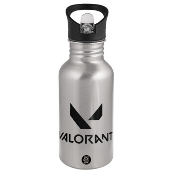 Valorant, Παγούρι νερού Ασημένιο με καλαμάκι, ανοξείδωτο ατσάλι 500ml