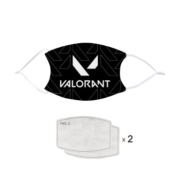 Valorant, Μάσκα υφασμάτινη παιδική πολλαπλών στρώσεων 10χ15cm, με 2 φίλτρα προστασίας PM2.5