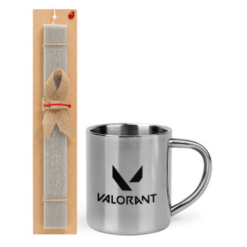 Valorant, Easter Set, metallic thermal cup (300ml) & Easter aromatic flat candle (30cm) (GRAY)