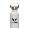 Metallic thermos (Stainless steel) White with wooden lid (bamboo), double-walled, 350ml