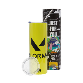Valorant, Neon Yellow Travel Tumbler, with metal straw (Stainless steel 304 Food grade, BPA free, 600ml)