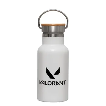 Valorant, Metallic thermos (Stainless steel) White with wooden lid (bamboo), double-walled, 350ml