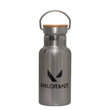 Valorant, Μεταλλικό παγούρι θερμός (Stainless steel) Ασημένιο με ξύλινο καπακι (bamboo), διπλού τοιχώματος, 350ml