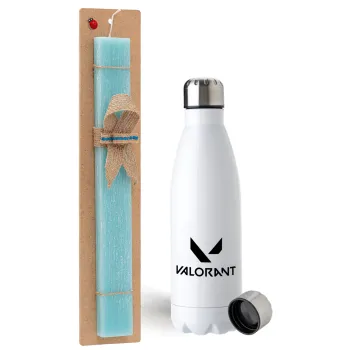 Valorant, Easter Set, metallic stainless steel water bottle (750ml) & aromatic flat Easter candle (30cm) (TURQUOISE)