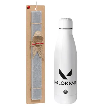 Valorant, Easter Set, metallic stainless thermos bottle (500ml) & scented flat Easter candle (30cm) (GRAY)