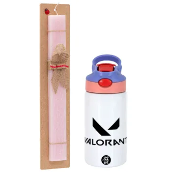 Valorant, Easter Set, Children's thermal stainless steel water bottle with safety straw, pink/purple (350ml) & Easter scented flat candle (30cm) (PINK)