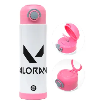 Valorant, Children's hot water bottle, stainless steel, with safety straw, PINK (500ml)