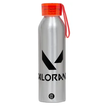 Valorant, Aluminum Sports Bottle 650ml – Silver with Red Cap and Silicone Strap