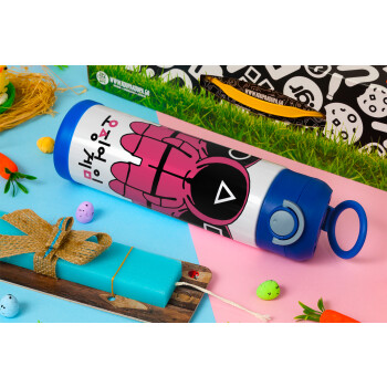 The squid game, Easter candle, Childrens hot water bottle, stainless steel, with safety straw, BLUE (500ml)