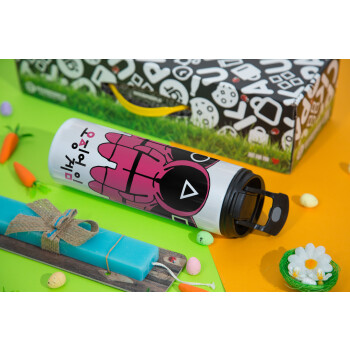 The squid game, Easter candle,Travel Tumbler 2 Lids, with metal straw & cleaning brush & aromatic flat candle (30cm) (BLUE)