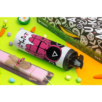 The squid game, Easter candle,Travel Tumbler 2 Lids, with metal straw & cleaning brush & aromatic flat candle (30cm) (PINK)