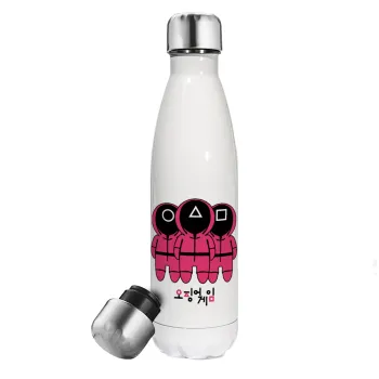 The squid game, Μεταλλικό παγούρι θερμός Λευκό (Stainless steel), διπλού τοιχώματος, 500ml