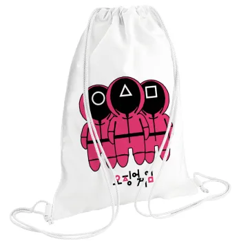 The squid game, Τσάντα πλάτης πουγκί GYMBAG λευκή (28x40cm)