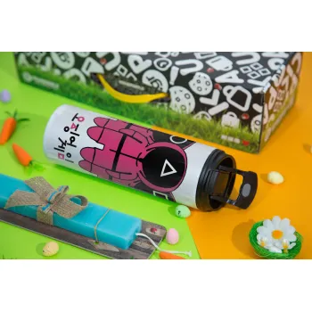 The squid game, Easter candle,Travel Tumbler 2 Lids, with metal straw & cleaning brush & aromatic flat candle (30cm) (BLUE)