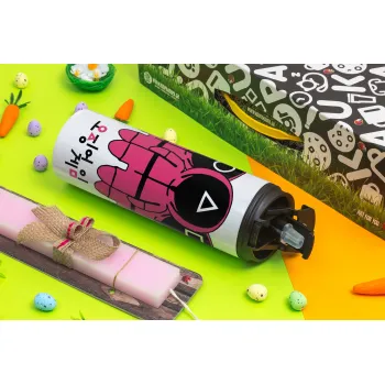 The squid game, Easter candle,Travel Tumbler 2 Lids, with metal straw & cleaning brush & aromatic flat candle (30cm) (PINK)